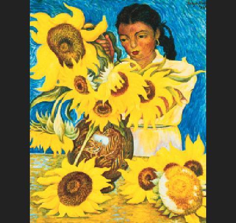 Diego Rivera Muchacha con Girasoles (Girl with Sunflowers)